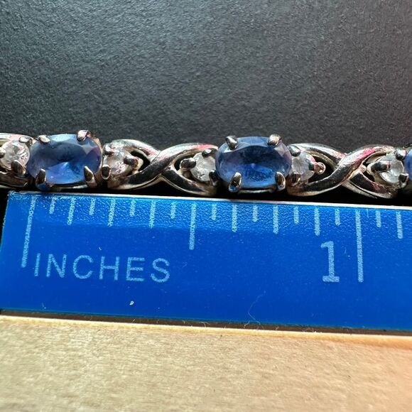 Sterling Silver .925 CZ Tennis Bracelet Blue Stone Marked Open Back - Picture 6 of 8